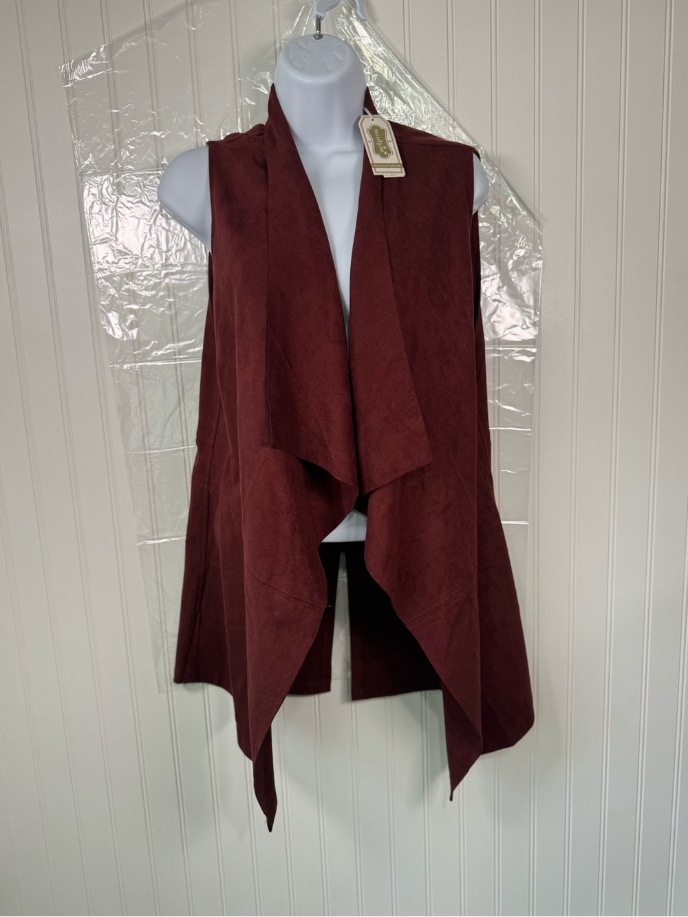 Mud Pie Women’s Draped Open Front Vest Sweater - Burgundy
